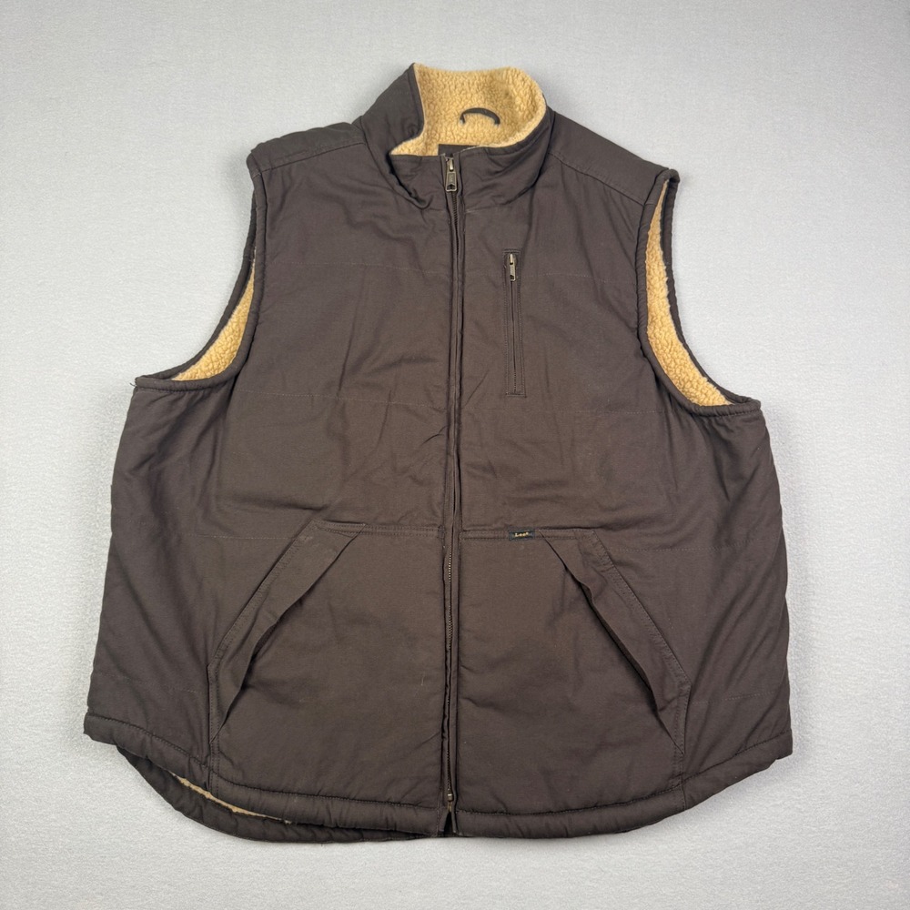 Lee Premium Select Mens XL Brown Canvas Sherpa Lined Workwear Puffer Vest Zip Up